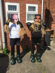 David Hay and Tyson Strawy scarecrows